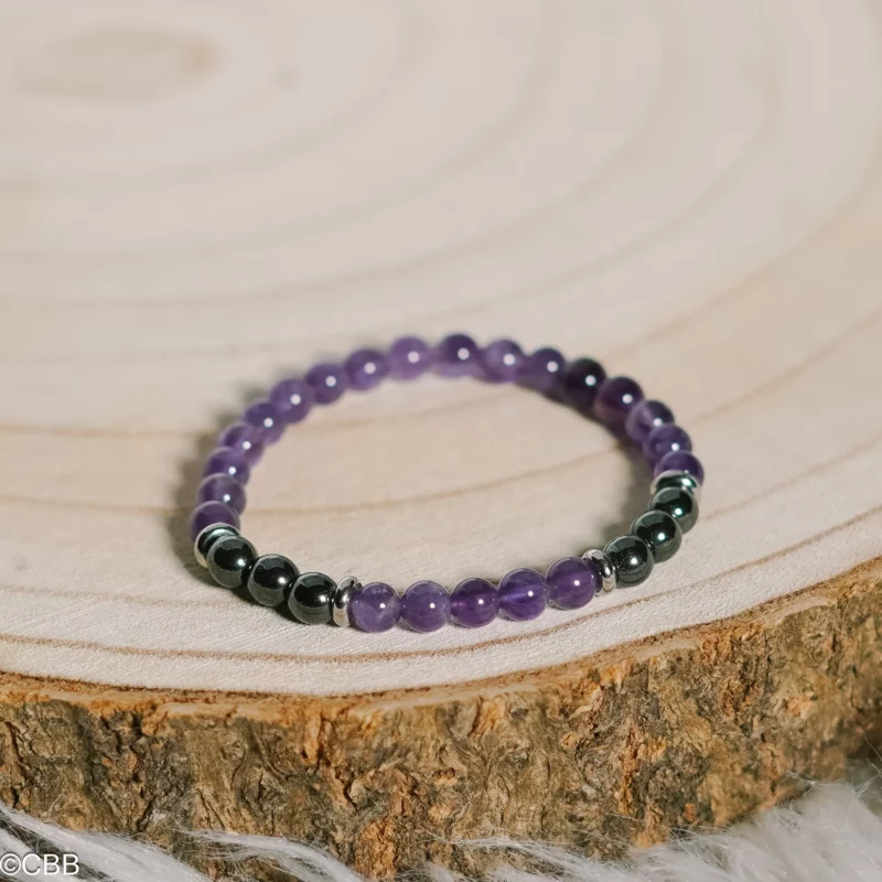 Bracelet Améthyste avec Hématite 6 mm