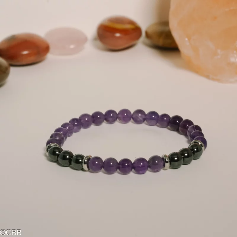 Bracelet Améthyste avec Hématite 6 mm – Image 2