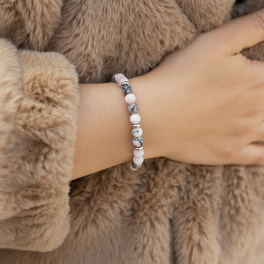 Bracelet Jaspe Rose Zébré 8 mm – Image 2