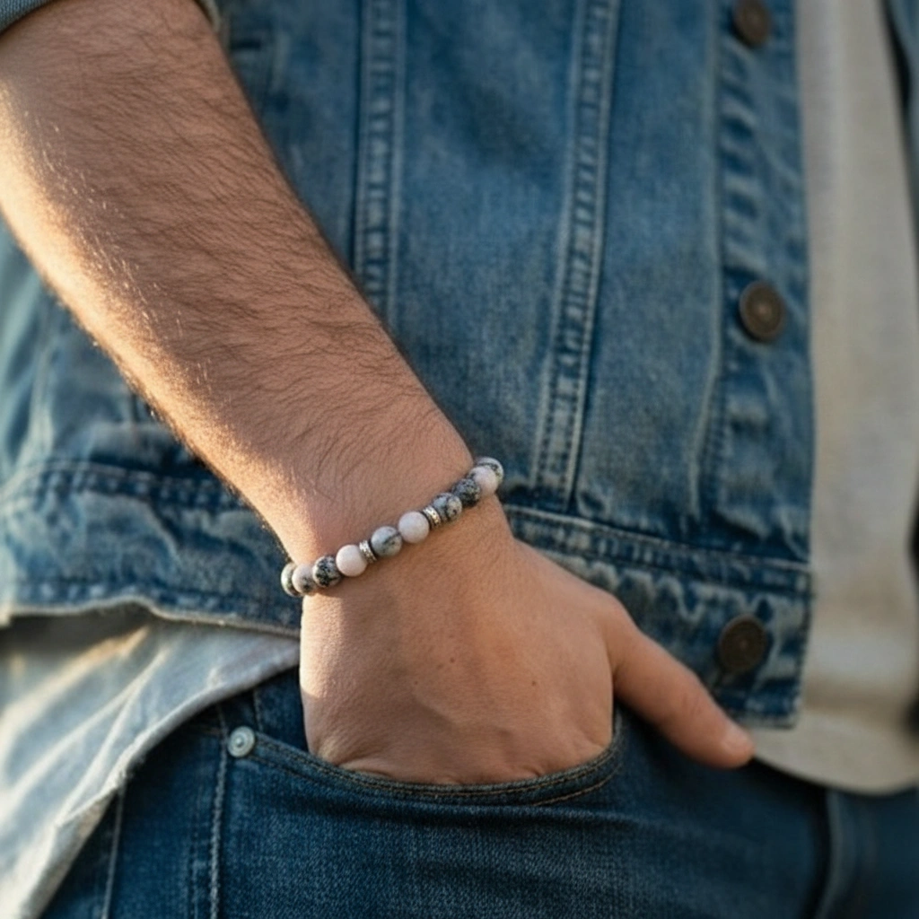 Bracelet Jaspe Rose Zébré 8 mm – Image 3