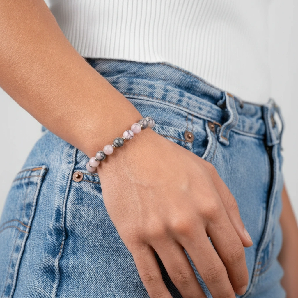 Bracelet Jaspe Rose Zébré 8 mm – Image 4